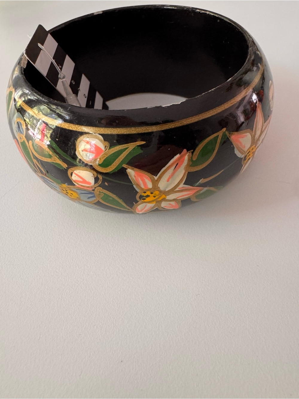 Forever 21 Black Floral Hand-Painted Wooden Bangle
